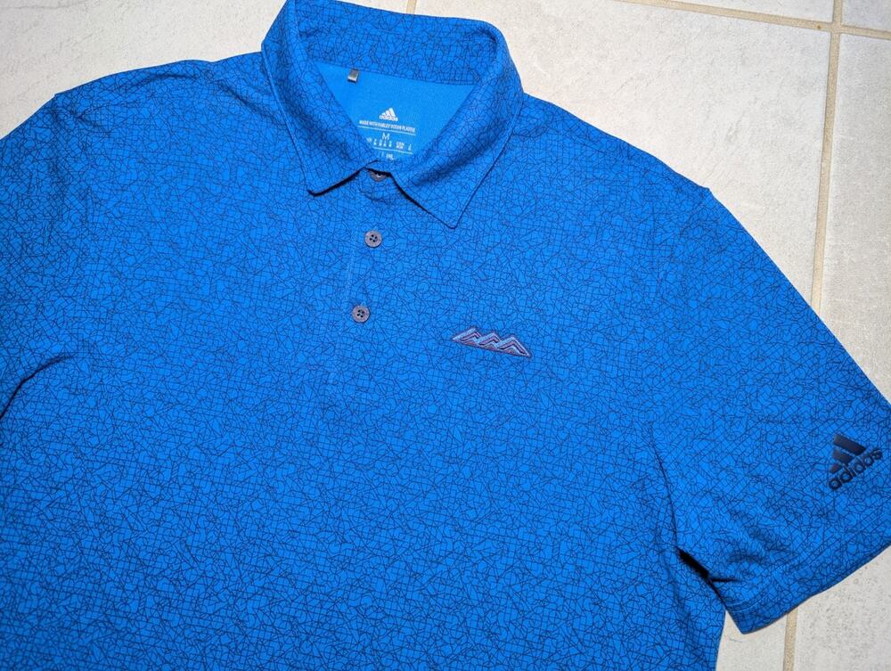 Adidas Men's Medium Blue Print Short Sleeve Desert Mountain Golf Polo Shirt